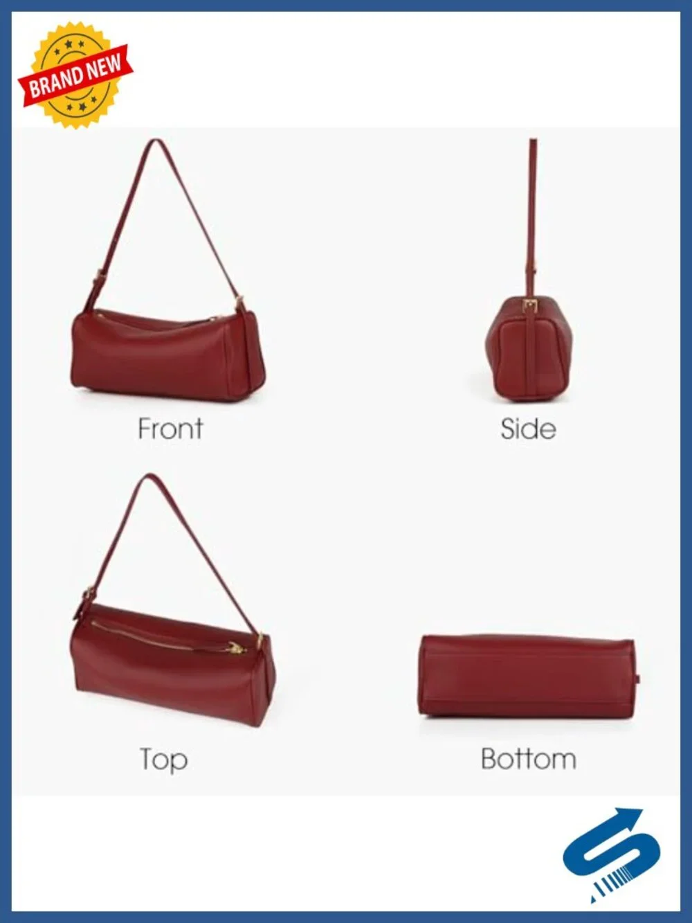 Full Grained Leather Crossbody Hobo Barrel Bag with Adjustable Strap